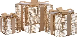 Intratuin kerstfiguur Iris cadeau goud met verlichting 50 x 50 x 58 cm