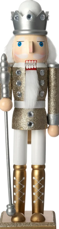Intratuin kerstfiguur Iver notenkraker zilver / wit / goud 7 x 6 x 25 cm