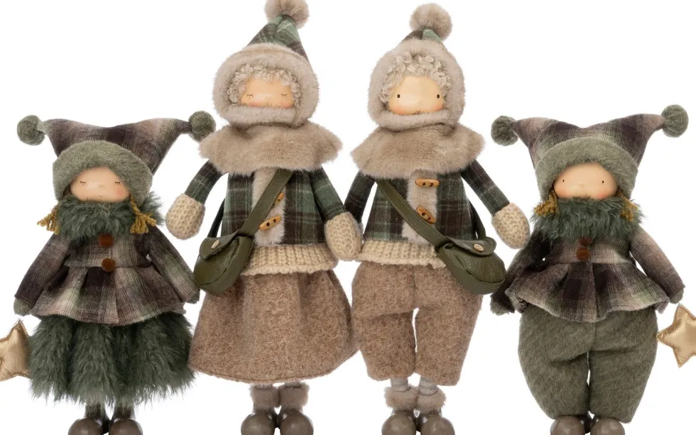 Intratuin kerstfiguur Jolien kind met rok groen / bruin 23,5 x 21 x 54 cm