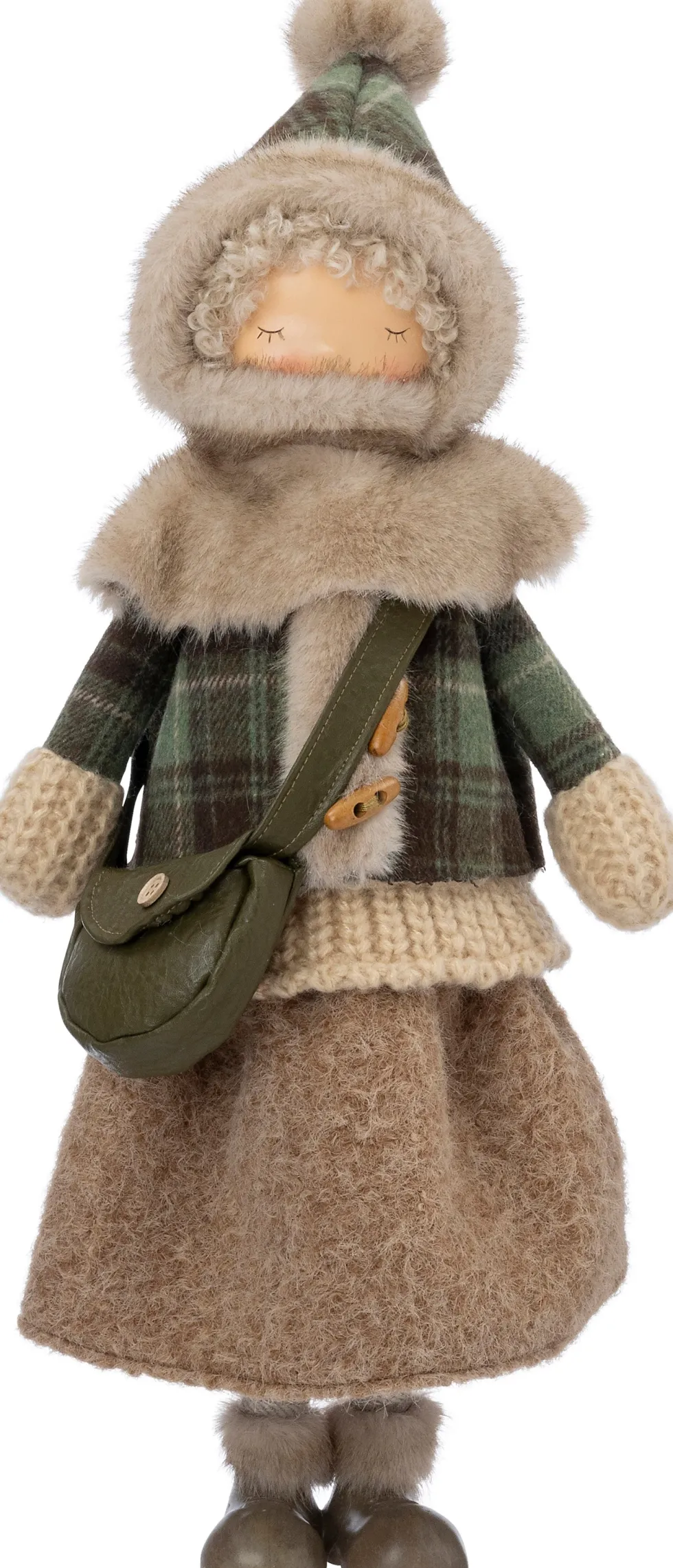 Intratuin kerstfiguur Jolien kind met rok groen / bruin 23,5 x 21 x 54 cm