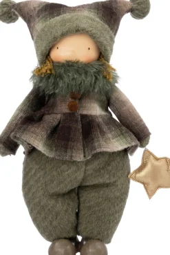 Intratuin kerstfiguur Jolien kind met broek groen / bruin 27 x 21 x 42 cm
