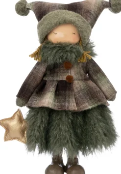 Intratuin kerstfiguur Jolien kind met rok groen / bruin 27 x 21 x 42 cm