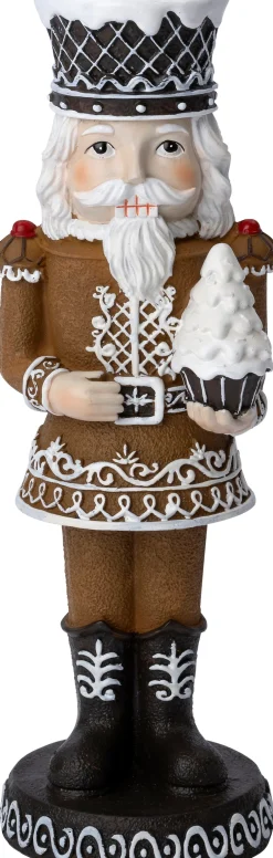 Intratuin kerstfiguur Josa notenkraker bruin / wit 8,3 x 8,3 x 25 cm