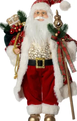 Intratuin kerstfiguur Julenisse kerstman rood / goud 23 x 18 x 45 cm