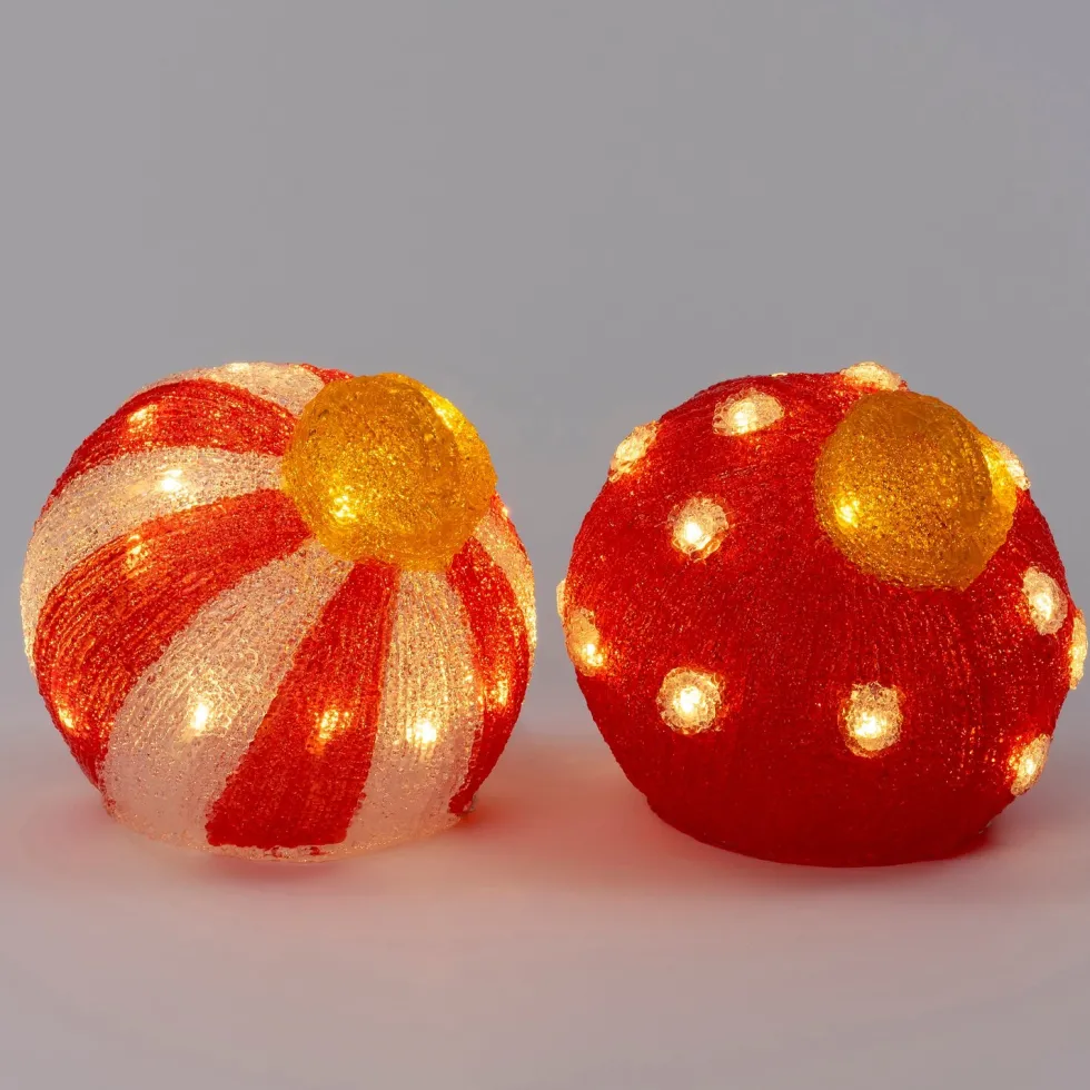 Intratuin kerstfiguur kerstbal stippen rood / wit / oranje met verlichting 20 x 19 x 19 cm