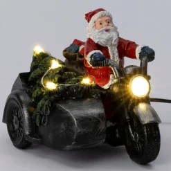 Intratuin kerstfiguur kerstman op motor met verlichting 12 x 8 x 9 cm