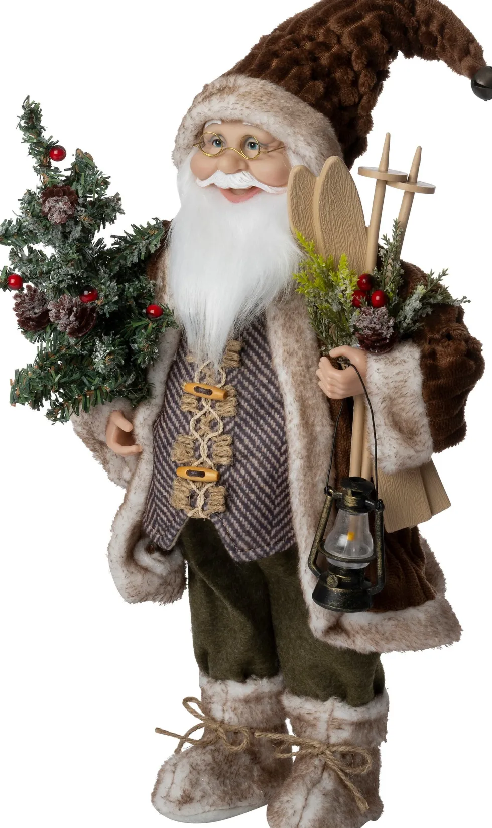 Intratuin kerstfiguur kerstman Noël met ski's bruin 20,5 x 13,5 x 45,5 cm