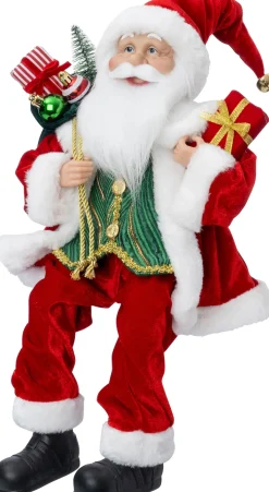 Intratuin kerstfiguur kerstman met cadeau rood / wit 21,5 x 14,5 x 32,5 cm