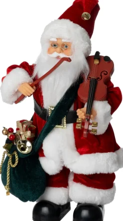 Intratuin kerstfiguur kerstman Music met viool rood 18,5 x 14,5 x 32,5 cm