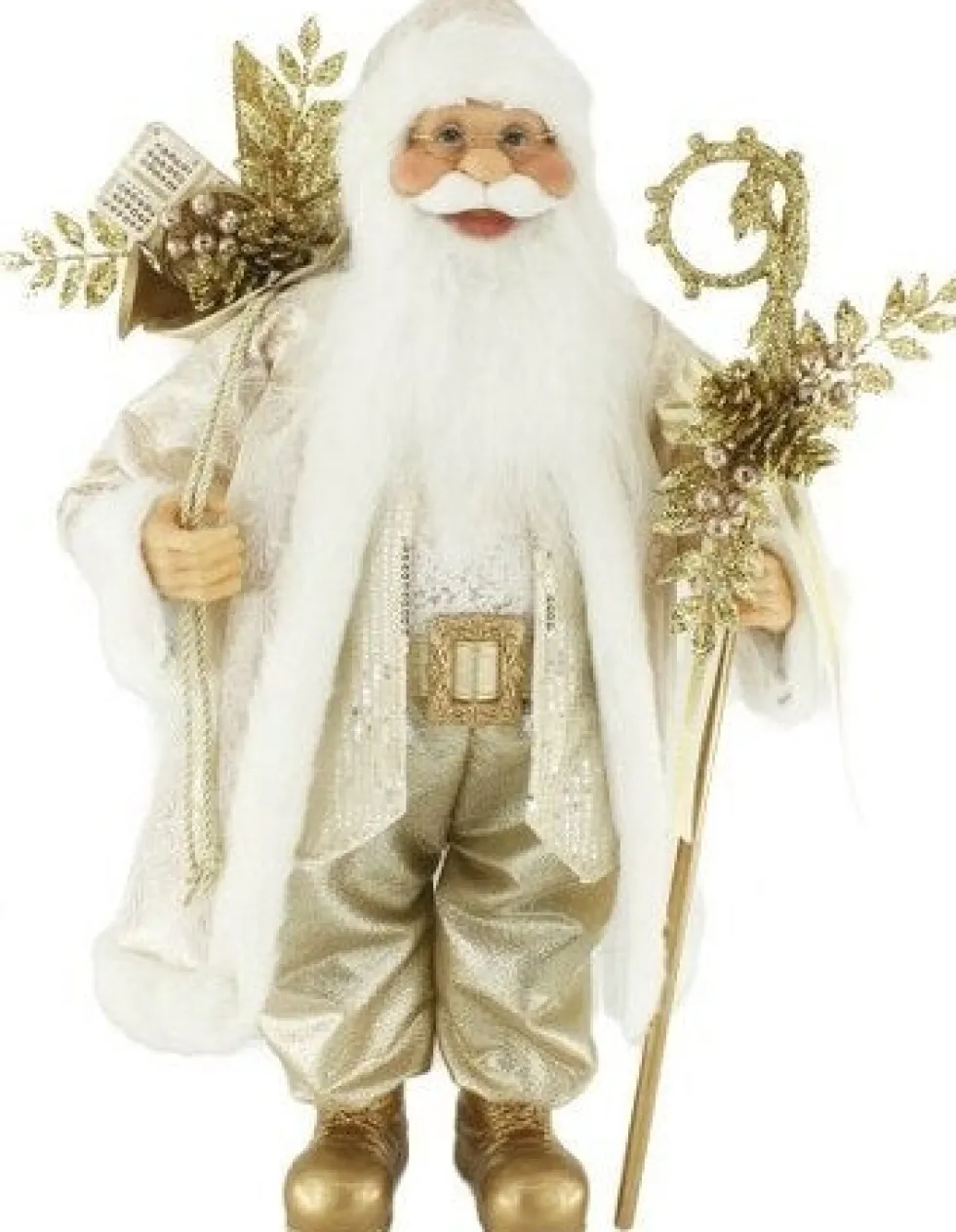 Intratuin kerstfiguur kerstman met staf goud 15,5 x 8,5 x 30 cm