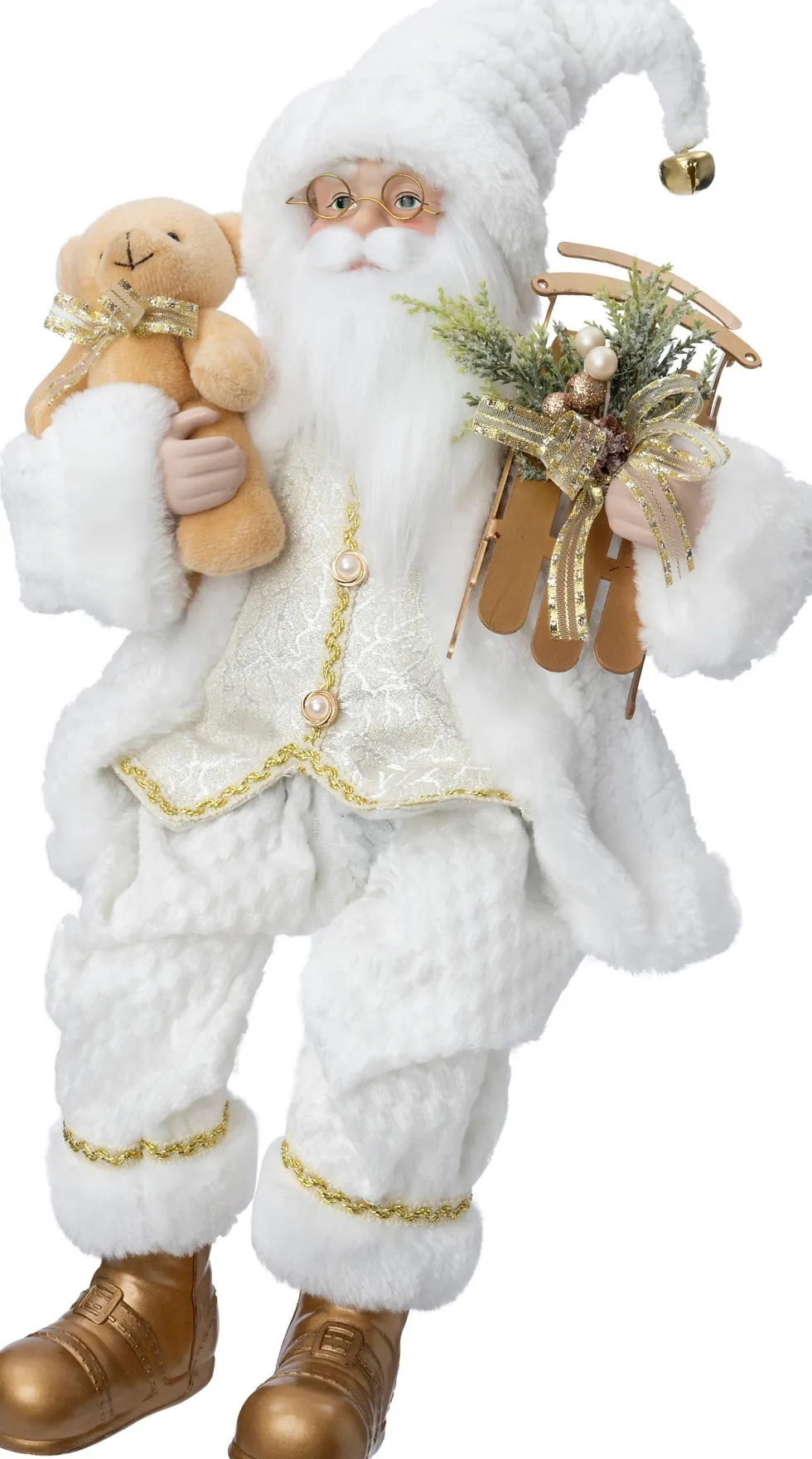 Intratuin kerstfiguur kerstman met beer wit 21,5 x 14,5 x 32,5 cm