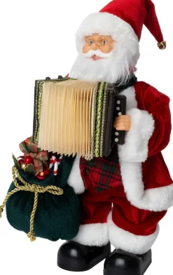 Intratuin kerstfiguur kerstman Music met accordeon rood 18,5 x 14,5 x 32,5 cm