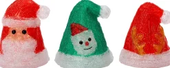 Intratuin kerstfiguur kerstmuts rood / groen met verlichting 8 x 8 x 13,5 cm 3 stuks