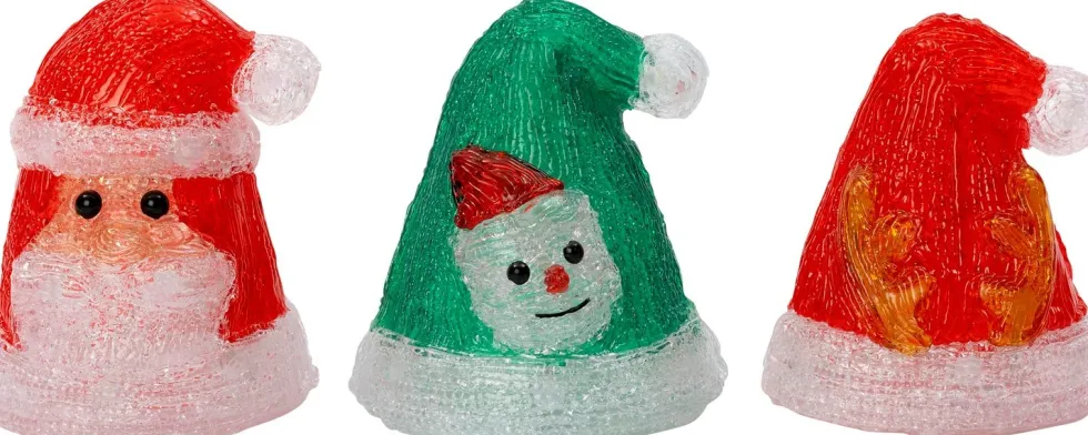 Intratuin kerstfiguur kerstmuts rood / groen met verlichting 8 x 8 x 13,5 cm 3 stuks