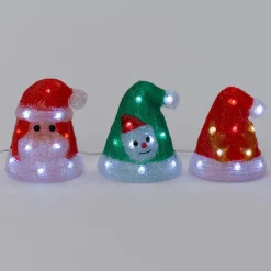 Intratuin kerstfiguur kerstmuts rood / groen met verlichting 8 x 8 x 13,5 cm 3 stuks