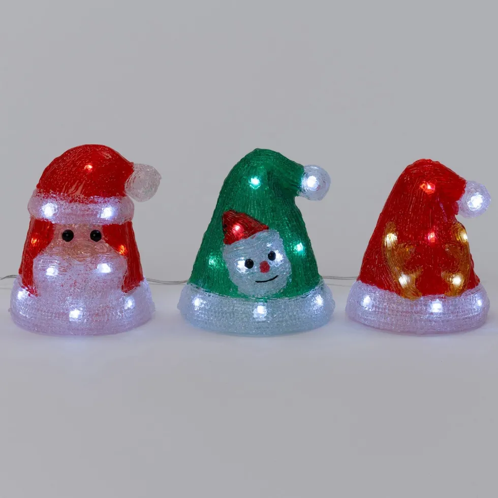 Intratuin kerstfiguur kerstmuts rood / groen met verlichting 8 x 8 x 13,5 cm 3 stuks