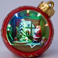 Intratuin kerstfiguur kersttafereel in kerstbal rood 15,5 x 13,5 x 14,5 cm