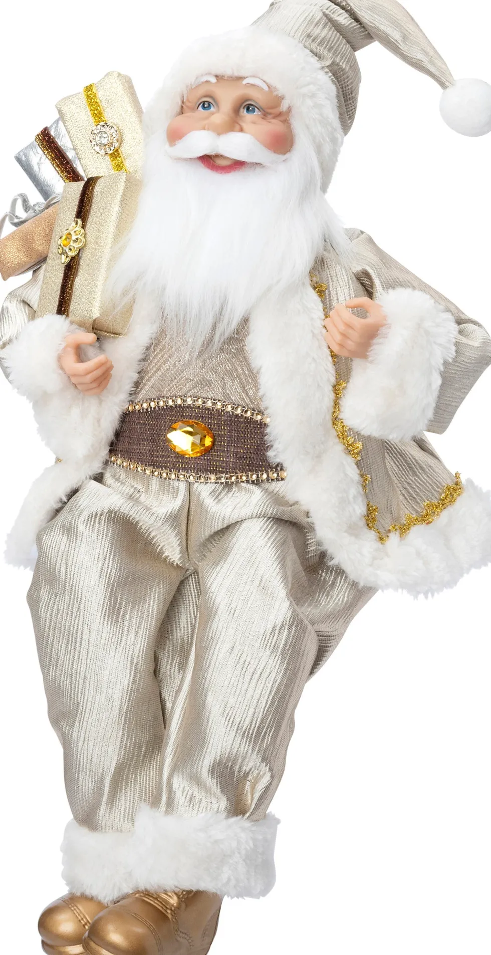 Intratuin kerstfiguur kerstman met cadeau crème 21,5 x 14,5 x 32,5 cm