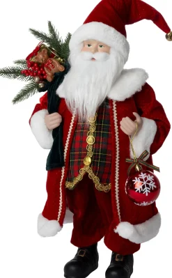 Intratuin kerstfiguur kerstman met kerstbal rood 20,5 x 13,5 x 45,5 cm