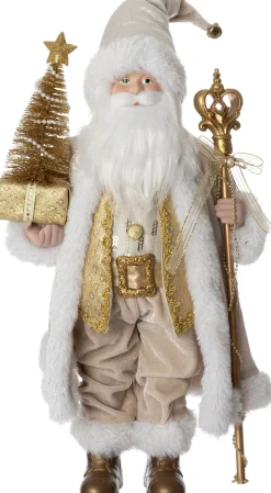 Intratuin kerstfiguur kerstman met staf goud 20,5 x 13,5 x 45,5 cm