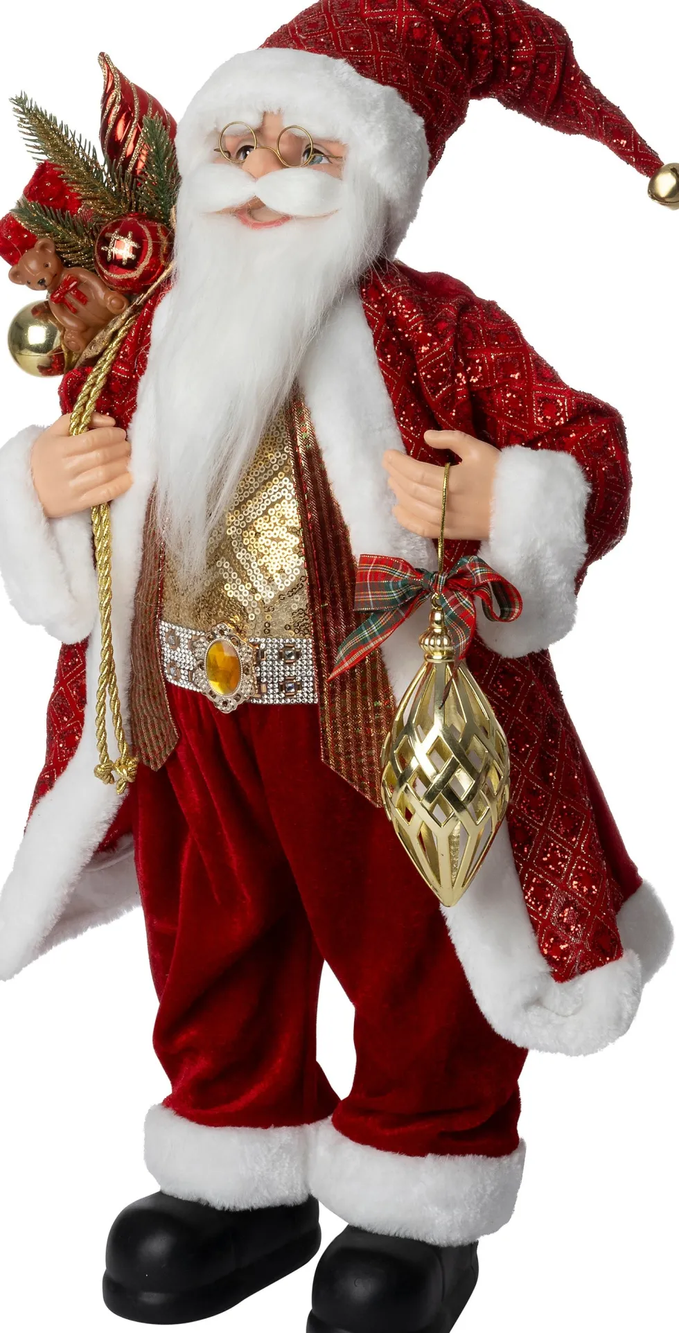 Intratuin kerstfiguur kerstman met pegel kerstbal rood 28,5 x 19,5 x 59,5 cm