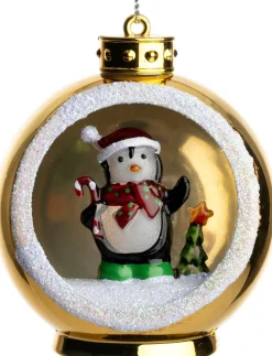 Intratuin kerstfiguur Kino pinguin goud met verlichting 6,5 x 5,8 x 8 cm