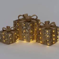 Intratuin kerstfiguur Kohal cadeau goud met verlichting 25 x 25 x 30 cm