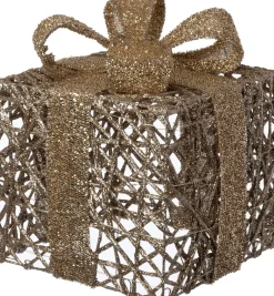 Intratuin kerstfiguur Kohal cadeau goud met verlichting 20 x 20 x 23 cm