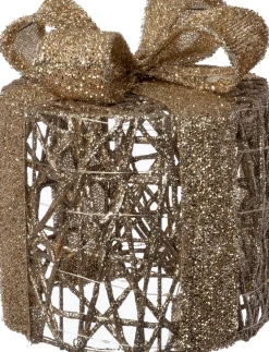 Intratuin kerstfiguur Kohal cadeau goud met verlichting D 25 H 30 cm