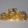 Intratuin kerstfiguur Koro cadeau beige met verlichting 12 x 12 x 14 cm