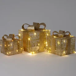 Intratuin kerstfiguur Koro cadeau beige met verlichting 15 x 15 x 18 cm