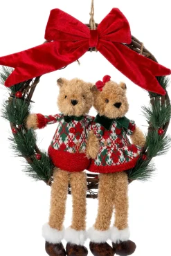 Intratuin kerstfiguur krans met beren bruin / rood 33 x 6 x 46 cm