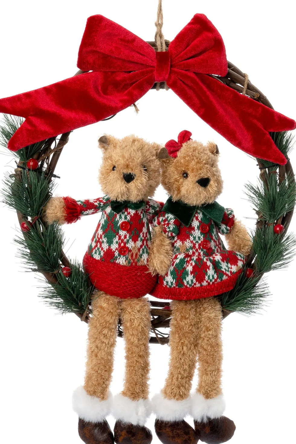 Intratuin kerstfiguur krans met beren bruin / rood 33 x 6 x 46 cm