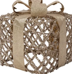 Intratuin kerstfiguur Lumi cadeau beige met verlichting 20 x 20 x 23 cm