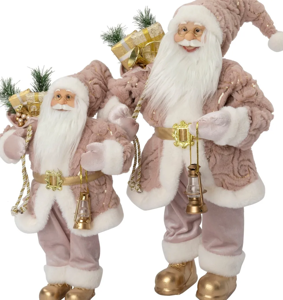 Intratuin kerstfiguur Lykta kerstman roze / goud 28 x 20 x 60 cm