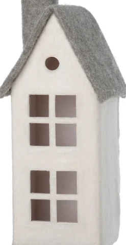 Intratuin kerstfiguur Mees huisje grijs / wit 8,5 x 8,5 x 19 cm