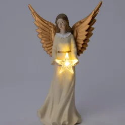 Intratuin kerstfiguur Melinda kerstengel wit / goud met verlichting 15,5 x 10,5 x 30 cm