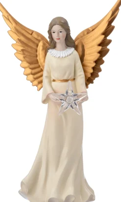 Intratuin kerstfiguur Melinda kerstengel wit / goud met verlichting 15,5 x 10,5 x 30 cm