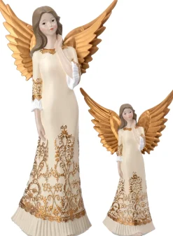 Intratuin kerstfiguur Melinda kerstengel wit / goud 15,5 x 10,5 x 30 cm