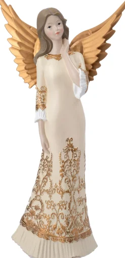 Intratuin kerstfiguur Melinda kerstengel wit / goud 7 x 7,5 x 18 cm