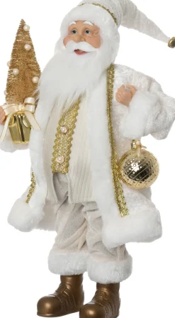 Intratuin kerstfiguur Noël kerstman met boom wit / goud 22,5 x 12,5 x 45,5 cm