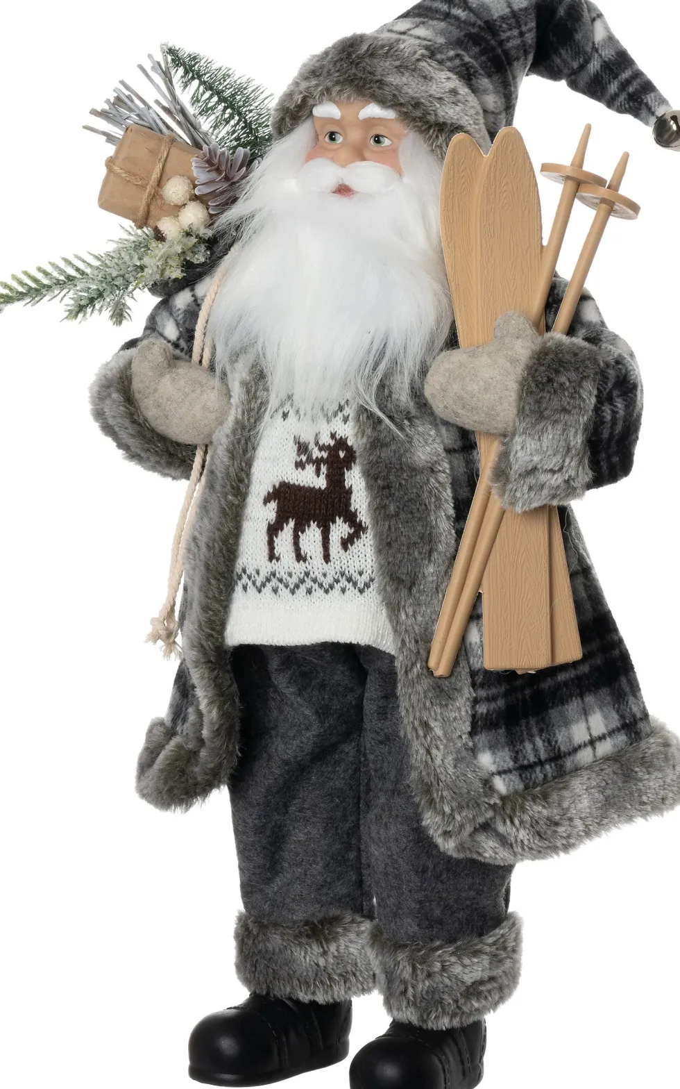 Intratuin kerstfiguur Noël kerstman met skies grijs 22,5 x 12,5 x 45,5 cm