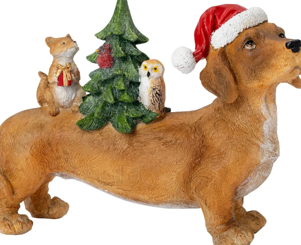 Intratuin kerstfiguur Olaf hond met kerstboom bruin / groen 21 x 7,5 x 15,7 cm