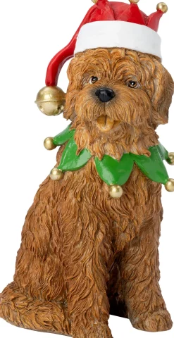Intratuin kerstfiguur Olaf hond met elvenkraag bruin / groen 10,2 x 7,5 x 17,2 cm