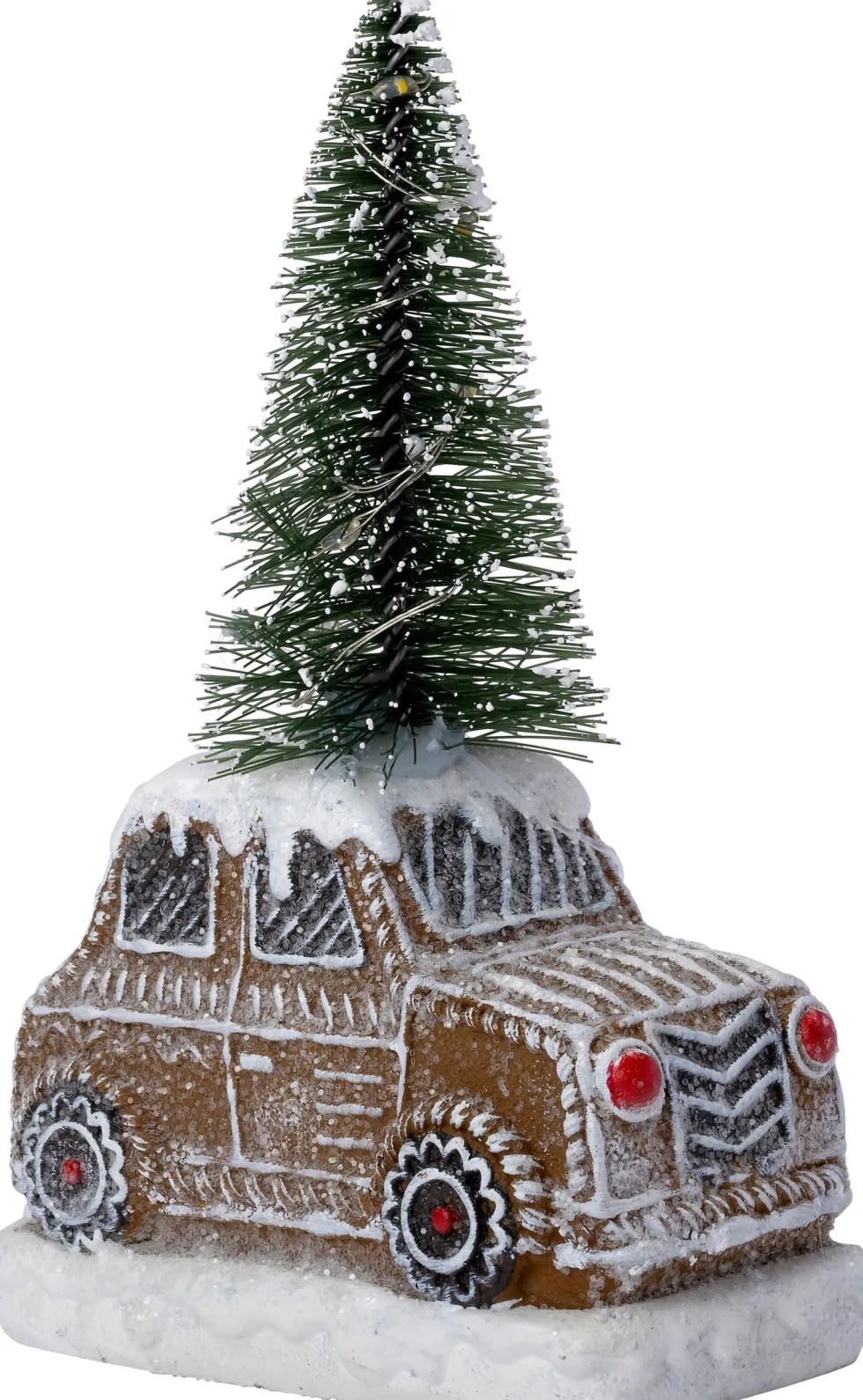 Intratuin kerstfiguur Petra auto met kerstboom bruin / wit 10,5 x 5,5 x 16,5 cm