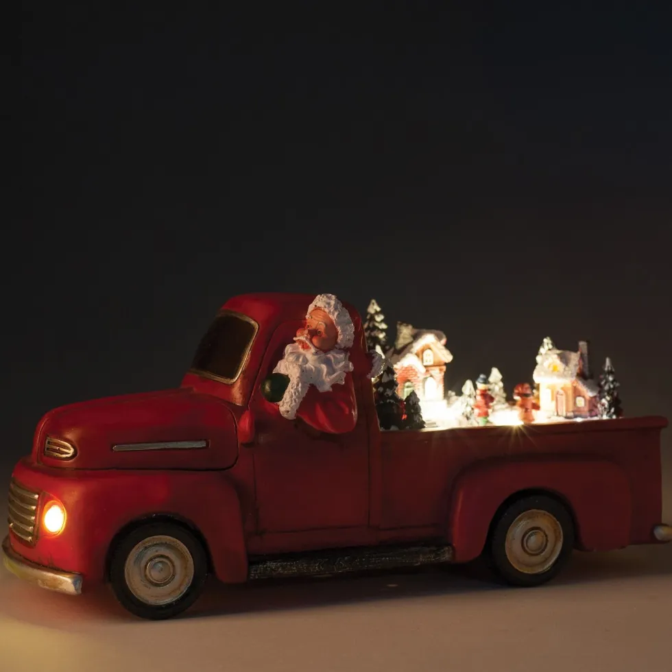 Intratuin kerstfiguur pick-up truck met LED verlichting H 22 cm