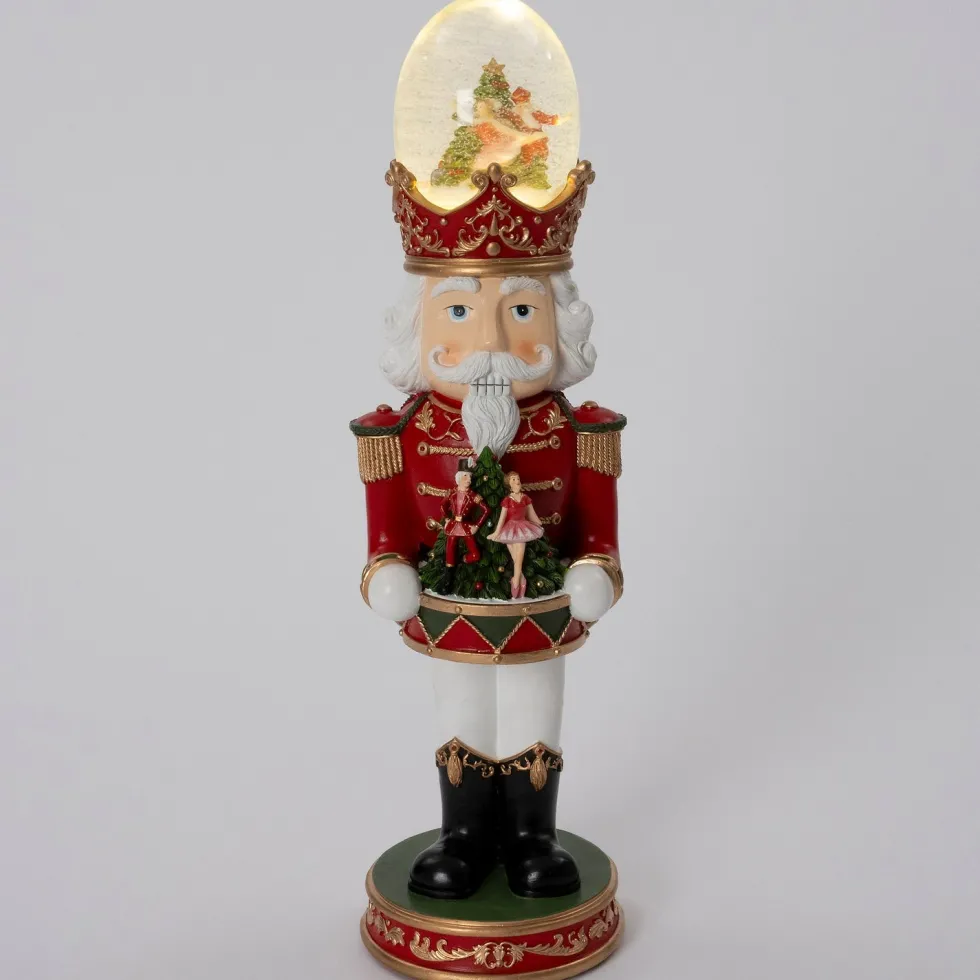Intratuin kerstfiguur Pontu notenkraker met sneeuwbol rood / wit 15 x 13,5 x 47 cm