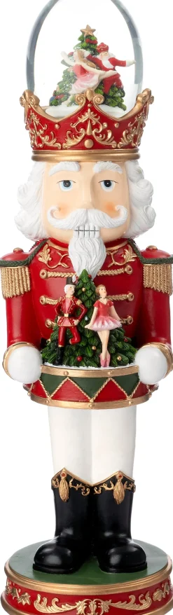 Intratuin kerstfiguur Pontu notenkraker met sneeuwbol rood / wit 15 x 13,5 x 47 cm