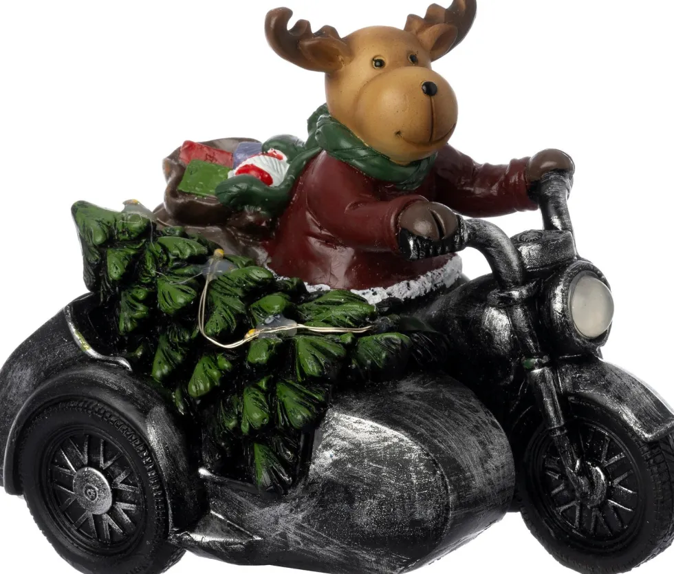 Intratuin kerstfiguur rendier op motor met verlichting 12 x 8 x 9 cm