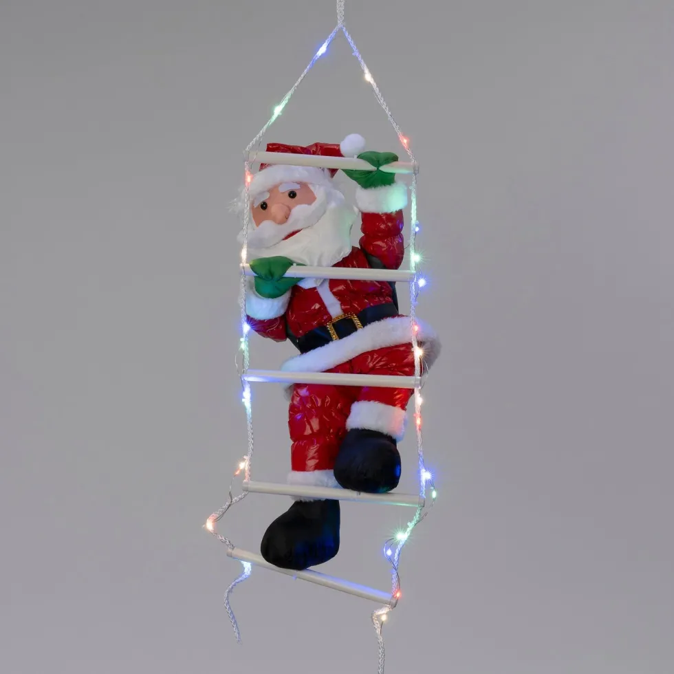 Intratuin kerstfiguur Rippu kerstman ladder rood / wit met verlichting 17 x 25 x 100 cm